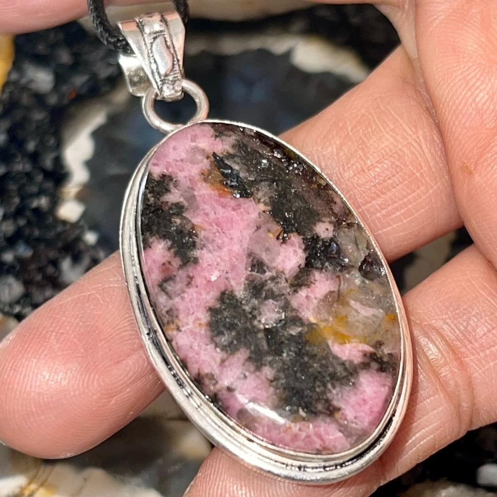 Earthy Rhodonite Pendant 2” - Picture 8 of 14
